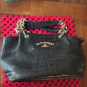 Vivienne Westwood Anglomania Black Croc-Embossed Handbag